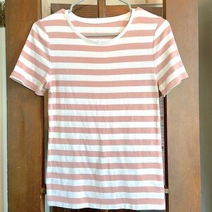A new Day - pink and white striped t shirt - very stretchy - jersey